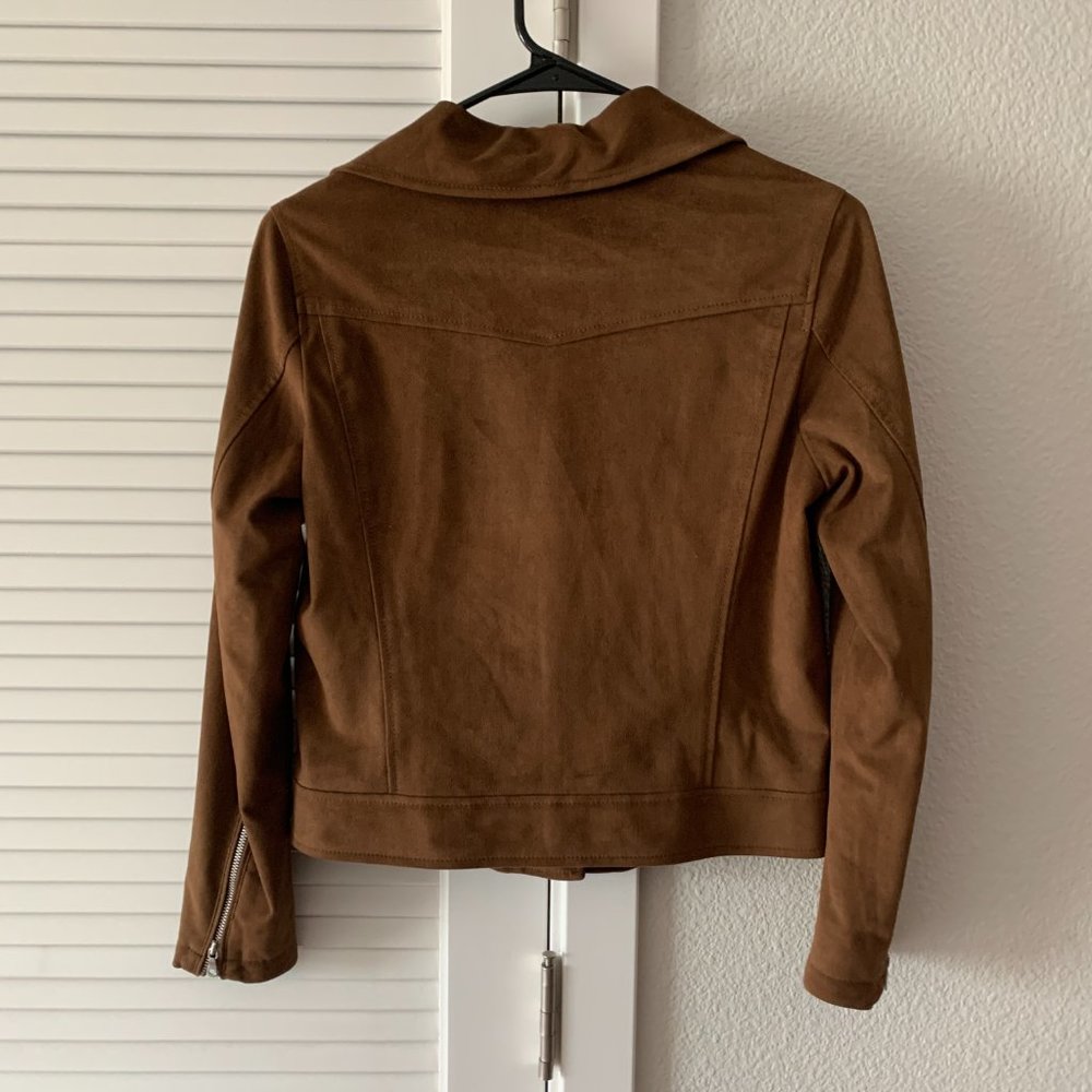 Uniqlo Women Faux Suede Moto Jacket 189743, Brown, Size S - Picture 2 of 6
